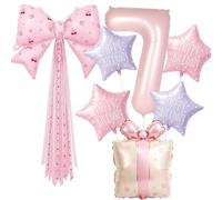 Pink Bow Birthday Decorations, Baby Pink 7 Balloon Number 40 Inch, Large Bow Balloons, Gift Box Shape, Star Balloon For 7 Year Old Birthday Decorations Girl