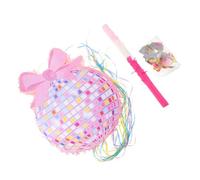 Pink Bow Celebration Pinata with Pull String for Birthday Parties | Paper round Glitter Design, Indoor Photo Booth Decor, Stick and Confetti Included