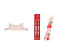 Pink Bow Ceramic Candle Holder & Cherry Dinner Candles Valentines Bundle