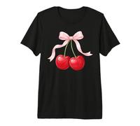Pink Bow Cherry Red Aesthetic Cherries Trendy Summer Fruit Premium T-Shirt
