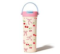 Pink Bow Cherry Stainless Steel Tumbler with Handle Straw and Lid 20oz Tumbler with Leak Proof 2-in-1 Lid, Reusable Double Walled Water Bottle, Portable Coffee Travel Mug for Women Girls (Cherry Bow)