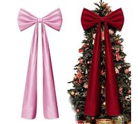 Pink Bow Christmas Tree Topper, 6 Ft Big Christmas Bows for Xmas Tree - Giant Velvet Bow for Window Mantle Wall Door Decor - Indoor Home Room Party Hanging Xmas Decoration