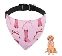 Pink Bow Cowboy Boots Dog Bandana with Adjustable Strap D Ring Dog Neckerchief Pet Bibs Triangle Cat Scarves Clothing& Accessories for Dogs Puppy Dogs Cats Decor Machine Washable
