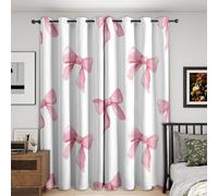 Pink Bow Curtains Blackout, 52x84 Inch 2 Panels - Kids Cute Bowknot Pattern Black Out Curtains, Home Decor, 84 Drop Eyelet Window Drapes for Bedroom, Living Room A&BD6