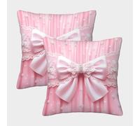 Pink Bow Decor-Vintage Lace Style Pillow Covers 2 Pack Cozy Pillowcases Art Cushion Covers with Zipper Decorative Couch Living Room 45x45cm