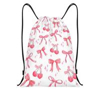 Pink Bow Drawstring Bag, Waterproof Swimming Bags for Girls, Portable Gym String Backpack with Large Capacity, Preppy Storage Backpack for School, Beach and Camping