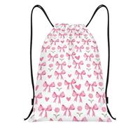 Pink Bow Drawstring Bags, Waterproof Flowers Swimming Bag, Coquette Sports String Backpack, Large Capacity Girls Swimming Bag, String Gym Bags for School, Travel, Fitness and Hiking