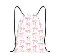 Pink Bow Drawstring Bags, Waterproof Swim PE Bag for Women Girls, Cute Coquette Sports String Backpack, Large Capacity Draw String Bag Gym for School Swimming Travel Fitness Climbing Hiking Picnic