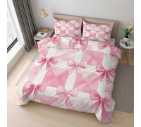 Pink Bow Duvet Cover Sets, Girly Cute Bow Knot Bedding King Size Bed Set 220x230 cm, Soft Reversible Microfiber Quilt Cover & 2 Pillowcases, Zipper Closure S-4
