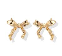 Pink Bow Earrings for Women Cute Pearl Bow Earrings Pearl Drop Earrings Dainty Gold Bow Earrings Classic Ribbon Bow Stud Earrings Christmas Gift Stocking Stuffers, L, Metal, No Gemstone