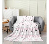 Pink Bow Ghost Flannel Blankets,Cute Halloween Fleece Blanket,Kids Girls Boys Adult Pink Wave Stripes Fuzzy Blankets Funny Ghost Sherpa Blanket Chair Sofa Bed Decor,90"×90"