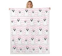 Pink Bow Ghost Throw Blankets,Cute Halloween Fleece Blanket,Kids Girls Boys Adult Pink Wave Stripes Fuzzy Blankets Funny Ghost Sherpa Blanket Chair Sofa Bed Decor,40"×50"