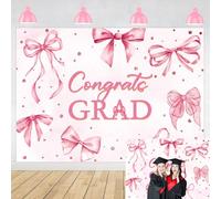 Pink Bow Graduation Backdrop Pink Coquette Congrats Grad Photography Background Congrats 2026 Nurses Graduation Party Decorations Banner (7x5ft(84''x60''))