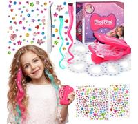 Pink Bow Hair Gem Stamper Kit with 540 Diamonds & Glitter Stickers - Upgraded Resists Jamming DIY Sparkling Hair Accessories with Colourful Styling Decorations