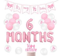 Pink Bow Half Birthday Decorations, It's My 1/2 Birthday Banner 1/2 Birth Party Cake Topper 6 Months Latex Balloons Aluminum Film Balloons Little Princess Pink Ribbon Bow Party Decor
