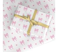 Pink Bow & Heart Wrapping Paper - Elegant Romantic Present Wrap, Premium Gift Wrap for Birthdays, Mothers Day, Anniversaries and Valentines Day - 2 Sheets (50x70cm)