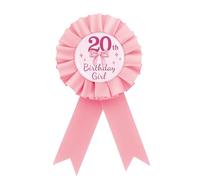 Pink Bow It's My 20th Birthday Tinplate Badge Pin, Pink Rosette 20th Birthday Girl Button Pin, Coquette Bow Twenty Award Ribbon Brooch Party Supplies