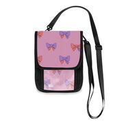 Pink Bow Lilac and Peach Travel Wallet Passport Holder Hidden Neck pouching Slim Lightweight Crossbody Bag with Adjustable Strap