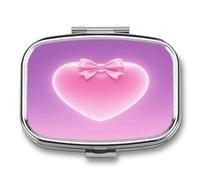 Pink Bow Love Heart Square Pill Case Travel Pill Organizer Portable Small Pill Box 2 Compartments Metal Medicine Box Sealed Pill Container Vitamin Medicine Organizer