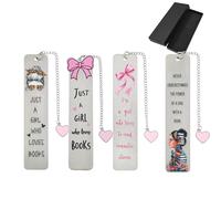 Pink Bow Metal Bookmark Gift Silver Chain Pendant with Bow for Women's Christmas Gift Book Lover Book Accessories School Supplies Office Stationery (Bow Bookmark 4PCS)