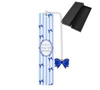 Pink Bow Metal Bookmark Gift Silver Chain Pendant with Bow for Women's Christmas Gift Book Lover Book Accessories School Supplies Office Stationery (Blue Bow Bookmark)