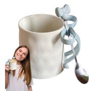 Pink Bow Mug, Cup with Pink Bow, Ceramic Mug with Pink Bow Handle and Coffee Spoon, Charming Cup with Bow, Cute Coffee Cup for Friends, Family, Colleagues, Holidays