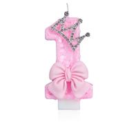 Pink Bow Number 1 Candles with Crown, Unique Sequins Glitter 1st Candle Decorations for Girls Birthday Party Anniversary
