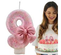Pink Bow Numbers Birthday Candles - Glitter Number Candles for Cakes | Decorative Birthday Cake Topper with Bow Knot | Celebration Supplies for Women, Reunion, Theme Party Decorations