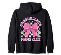 Pink Bow Overstimulated Moms Club Retro Floral Graphic Zip Hoodie