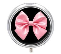Pink Bow Pill Box 3-Compartment Travel Pill Organizer Portable Round Medicine Case with Mirror Design for Vitamins, Jewelry & Essentials Durable Pocket Pillbox for Purse, Camping