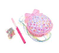 Pink Bow Pinata round Paper Hanging Party Decor with Pull String | Glittered Layered Paper Craft, Ribbon Pull, Stick and Confetti, Indoor Outdoor Birthday Entertainment for Teens