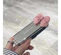 (pink bow) Pink Sliver Bow Folding Comb with Mirror Air Cushion Comb Diamond Bling Rhinestone Cosmetic Travel Pocket Hair Brush Makeup Tool
