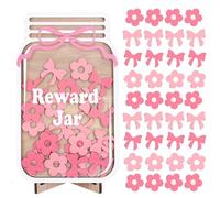 Pink Bow Reward Jar, Reward Jars for Children with 18 Flowers and 18 Bows, Good Behaviour Chart Reward Pot, Reward Jars and Tokens for Home School Classroom Teacher Parent