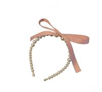 Pink Bow Ribbon Pearl Headband, High-end And Sweet Temperament Hair Clip