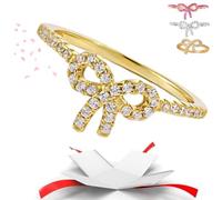 Pink Bow Ring for Women, S925 Sterling Silver Cubic Zirconia Ribbon Bow Rings Fashion Jewelry Gift for Womens Friends (Gold,8)