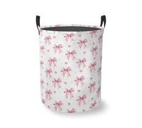 Pink Bow Round Laundry Hamper Storage Basket Toys Clothes Organizer Bin For Home Bathroom Bedroom Dorm Nursery