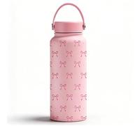 Pink Bow Stainless Steel Insulated Water Bottle, 32oz Stainlesses Steels Insulated Water Bottle, Stainless Steel Girls Water Bottles Gift for Woman, Girls, Teens Christmas Birthday