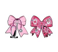 Pink Bow Stethoscope Enamel Brooches Lapel Pin Set - 2Pcs Cartoon Medical Badges for Uniforms Hat, Cute Graduation Jewellery for Nursing Student & Appreciation Gift for Nurses Doctors