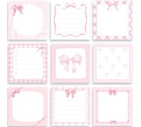 Pink Bow Sticky Notes 9 Pack 450 Sheets Cute Bow Pink Sticky Notes 3x3 Inch Self-Adhesive Cute Notes Pads for School Office Supplies Girly Stationery Supplies