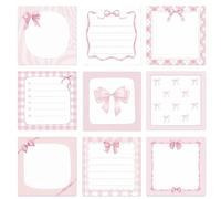 Pink Bow Sticky Notes 9 Pack 450 Sheets Cute Bow Pink Sticky Notes 7.5 * 7.5cm Self-Adhesive Cute Post It Notes for School Office Supplies Girly Stationery Supplies