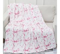 Pink Bow Throw Blanket, Flannel Throw Blanket Cute Preppy Room Decor Aesthetic Soft Lightweight Bow Stuff for Home Bed Sofa Couch Women Friends Gifts, 50 x 60 Inch (Pink)
