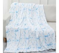 Pink Bow Throw Blanket, Flannel Throw Blanket Cute Preppy Room Decor Aesthetic Soft Lightweight Bow Stuff for Home Bed Sofa Couch Women Friends Gifts, 50 x 60 Inch (Blue)