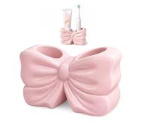 Pink Bow Toothbrush Holder, 2-Section Tooth Brush Holder, Multi-purpose Bow Organizer for Toothbrush, Makeup Brush and Pen, Bowtie Stand for Bathroom, Kitchen & Office Decor