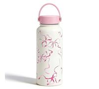 Pink Bow Tumbler, Stainless Steel Water Bottle 30oz, Insulated Travel Mug with Handle, Bow Design Cup for Car Cup Holder, Leak Proof Vacuum Insulated Drinkware for Adults Commuting Office Home (Pink)