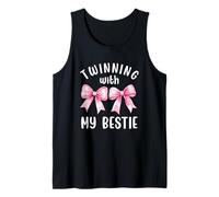 Pink Bow Twinning with My Bestie Twin Matching Twins Friends Tank Top