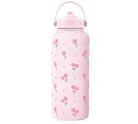 Pink Bow Water Bottle, 1L (32oz) Stainless Steel Tulip Insulated Water Bottle, Portable Bow Water Bottle with Straw for Women Girls