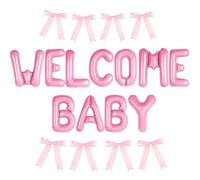 Pink Bow Welcome Baby Party Decorations Banner Girls Gender Reveal Party Photo Props Bow Theme Baby Parties Hanging Banner