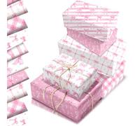 Pink Bow Wrapping Paper Sheets 68x50cm,12 Sheet Cute Bow Knot Gift Wrapping Paper,Recyclable Pink Bow Wrapper for Girls Birthday,Mother/Valentine's Day Baby Shower Party Gift Wrap Boxes Decorations