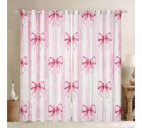 Pink Bowknot Kids Blackout Curtains,Bow Tie Geometric Stripe Window Drapes for Girls Women,Butterfly Knot Princess Style Fashion Pink Romantic Window Treatments Grommet Top 2 Panel Set,46Wx54L inch