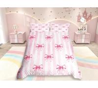Pink Bowknot Kids Duvet Cover Set Single Size,Bow Tie Geometric Stripe Bedding Set,Girls Women Room Decor,Butterfly Knot Princess Style Fashion Pink Romantic Quilt Cover,1 Pillowcase(No Comforter)